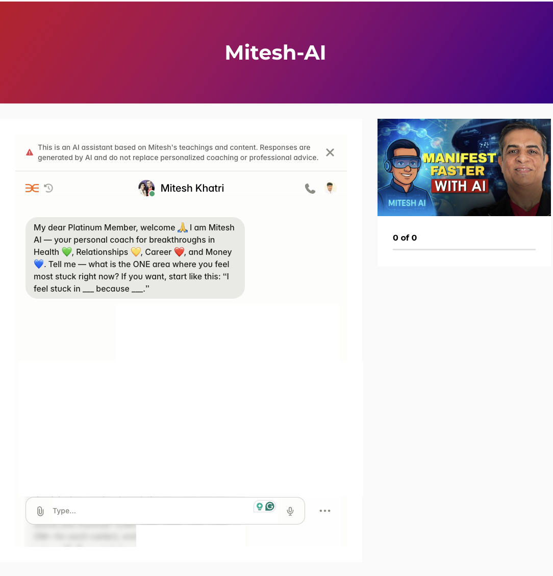 Mitesh-AI Chat Mockup Interface